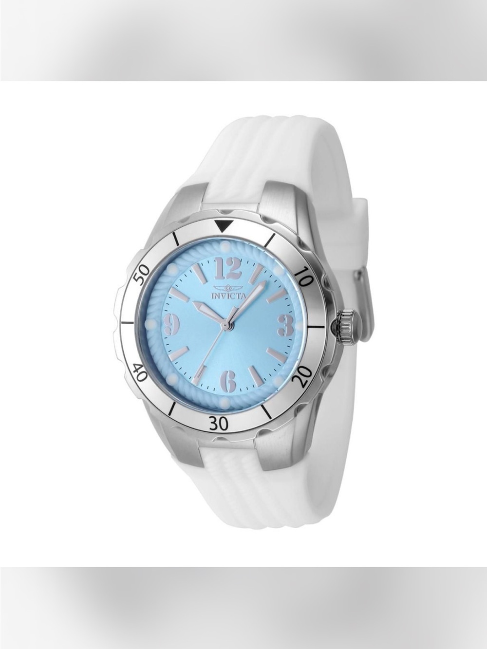Invicta Women’s White Silicone Strap Watch with Light Blue Dial